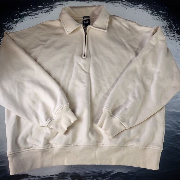 Gap Men’s 1/4  zip Ivory Frost pull over sweatshirt size large - Picture 1 of 15